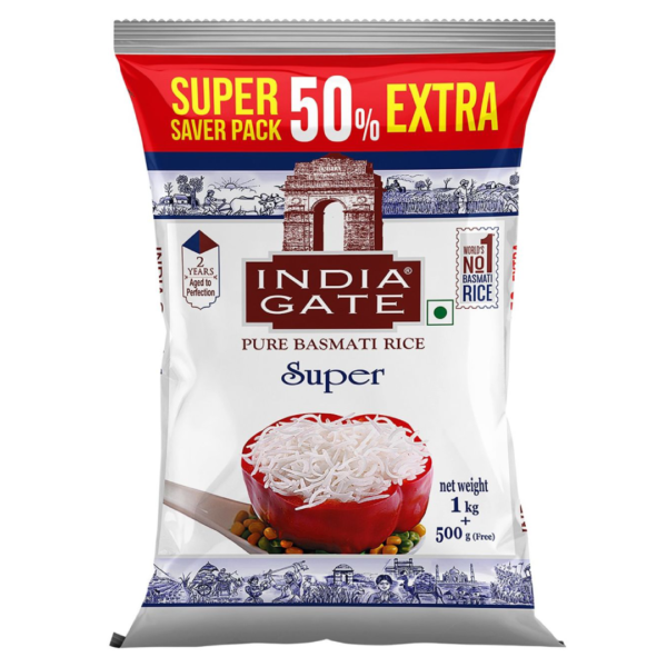 India Gate Super Basmati Rice with 500g Extra (Long Grain)- EEK1011