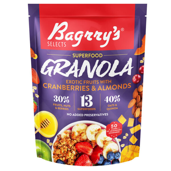 Bagrry's Exotic Fruits with Cranberries & Almonds Granola (30% Fruits, Nuts & Berries)- NPS1007