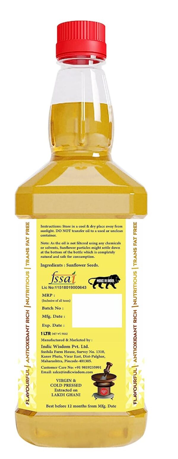 Indic Wisdom Wood Pressed Sunflower Oil (Cold Pressed - Extracted on Wooden Churner) - YFD1001 - Image 4