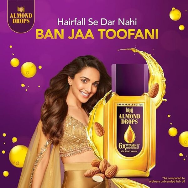 bajaj Almond Drops Hair Oil with 2x Hairfall Reduction and 6x Vitamin E & Almond Oil- YFD1026 - Image 4