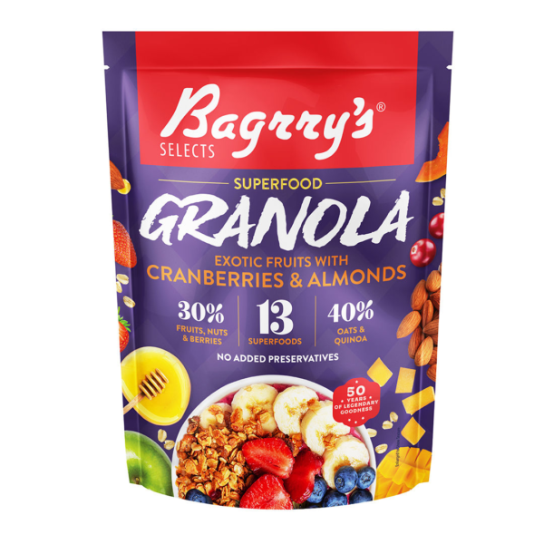 Bagrry's Exotic Fruits with Cranberries & Almonds Granola (30% Fruits, Nuts & Berries)- NPS1052