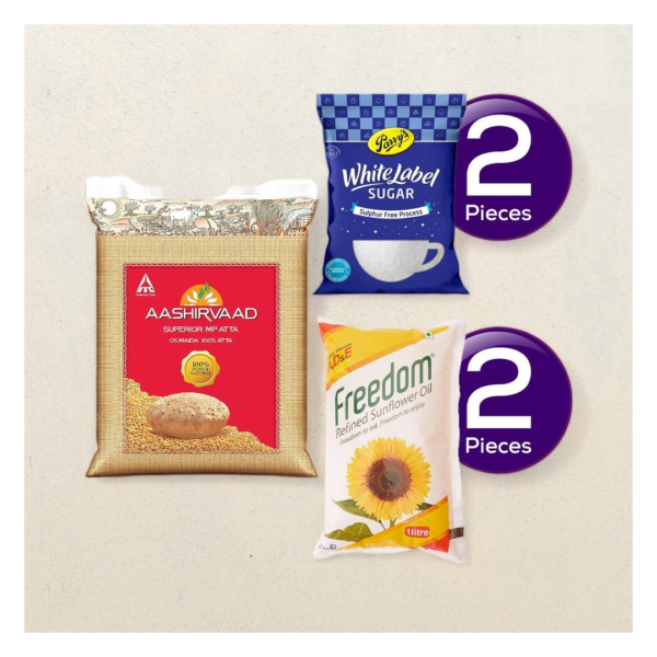 Aashirvaad Superior MP Atta(5kg), Freedom Refined Sunflower Oil(1l) & Parrys White Label Sugar(1kg) Combo- NJC1078