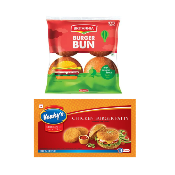 Venky'S Chicken Burger Patty(500gms) & Britannia Burger Bun With Sesame Seed(200gms) Combo- QEE1030