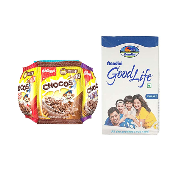 Kellogg'S Multigrain Chocos - Variety Pack(153gms) & Nandini Goodlife Regular Milk Uht (Tetra Pack Brik)(1l) Combo- NPS1070