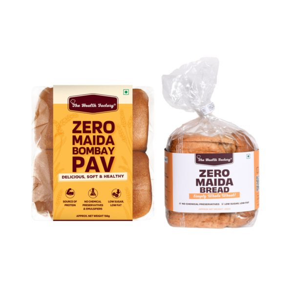 The Health Factory Zero Maida Bombay Pav-Simply Whole Wheat(156gms) & The Health Factory Zero Maida Bread - Simply Whole Wheat(250gms) Combo- QEE1041