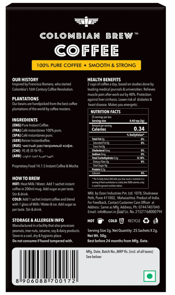 Colombian Brew Pure Instant Coffee Powder Strong- BLJ1032 - Image 2