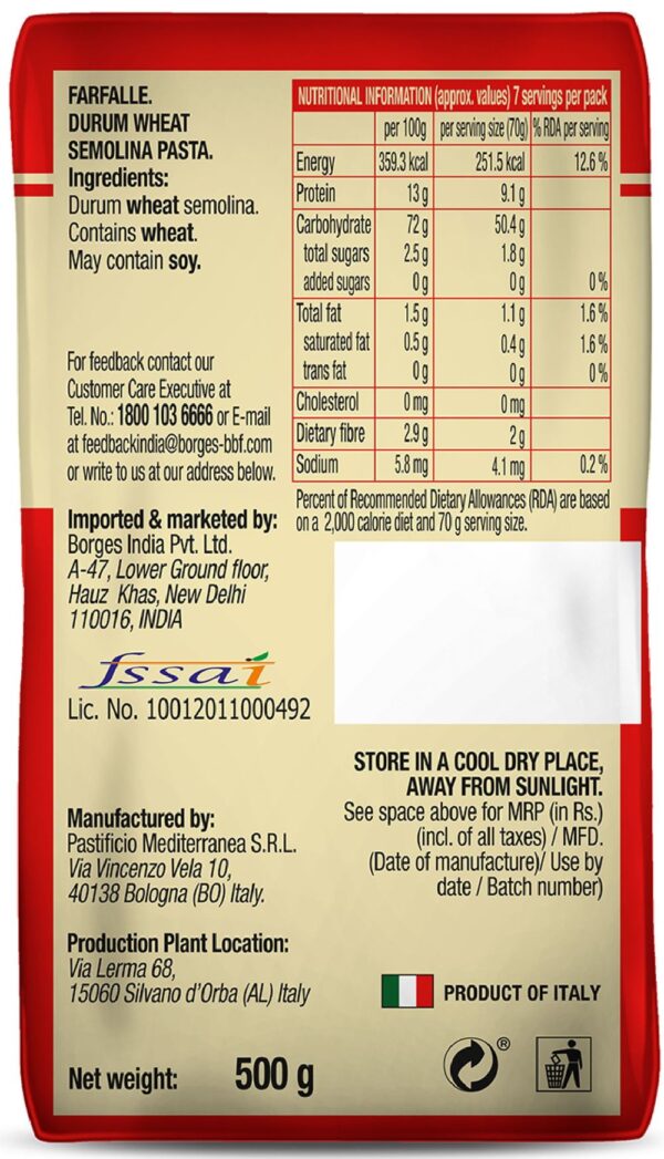 Borges Farfalle Durum Wheat Pasta- YSM1019 - Image 5
