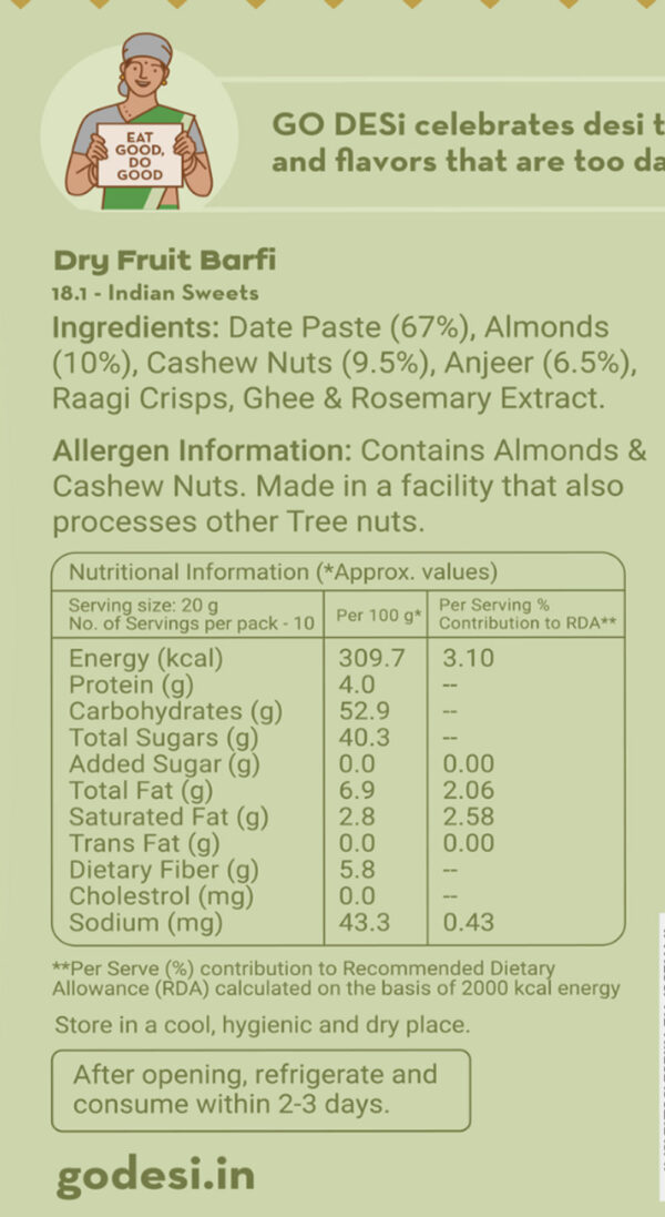 Go Desi Desi Meetha Dry Fruit Barfi- VUW1020 - Image 5