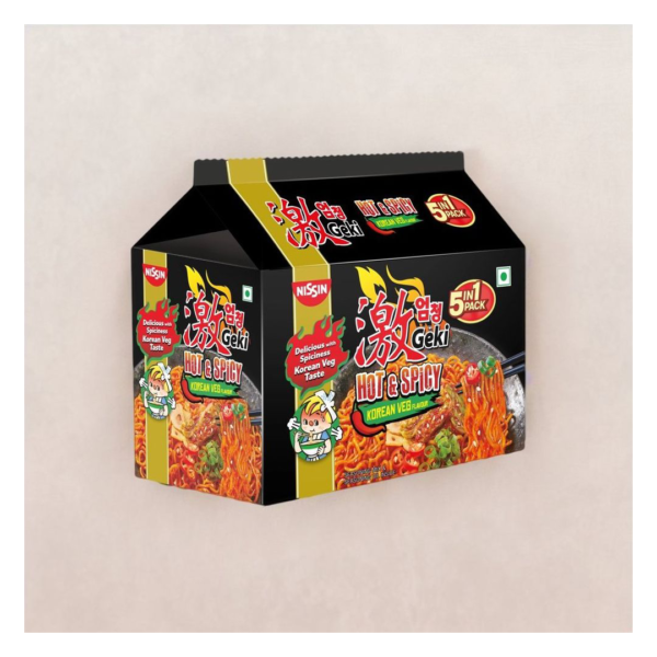 Nissin Geki - Hot & Spicy Korean Veg Flavoured Ramen Instant Noodles (5 in 1 pack)- VTE1035