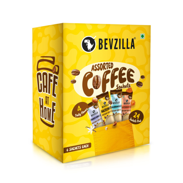 Bevzilla 24 Sachets Pack (4 Flavors) X (6 Sachets Each) Assorted Instant Coffee- BLJ1064