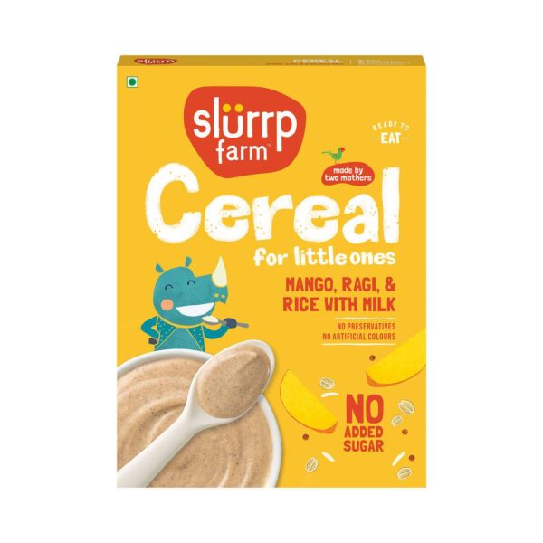 Slurrp Farm No Added Sugar Cereal - Ragi, Rice and Mango with Milk, No Preservatives, Made with Multigrain Millets- NWT1001