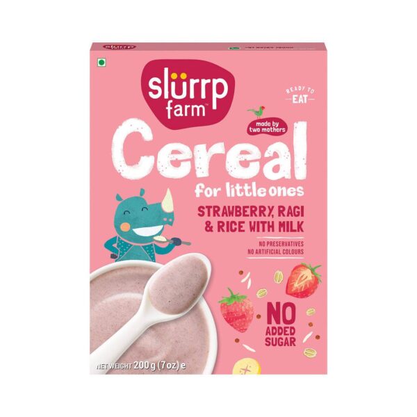 Slurrp Farm Ragi Rice Strawberry Instant Healthy Cereal, Mildly Sweetened With Date Powder- NWT1009