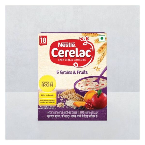 Nestle Cerelac Baby Cereal with Milk, 5 Grains & Fruits, Stage 5, From 18 to 24 Months, Source of Iron & Protein- NWT1020