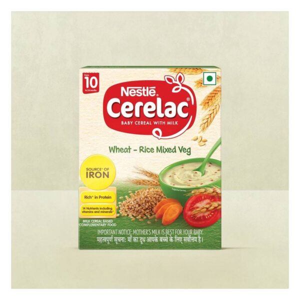 Nestle Cerelac Baby Cereal with Milk, Wheat - Rice Mixed Veg, From 10 to 24 Months, Stage 3, Source of Iron & Protein- NWT1025