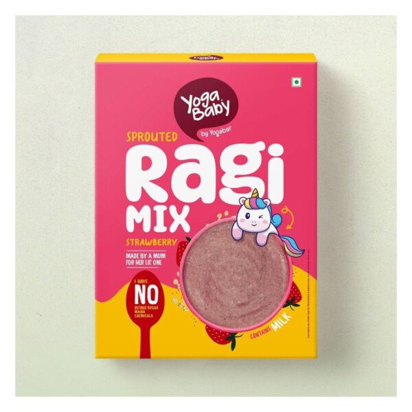 Yoga Baby by Yoga Bar Sprouted Ragi Mix Strawberry, Cereal Porridge Mix for Infants Easy to Slurp Baby Foods- NWT1028