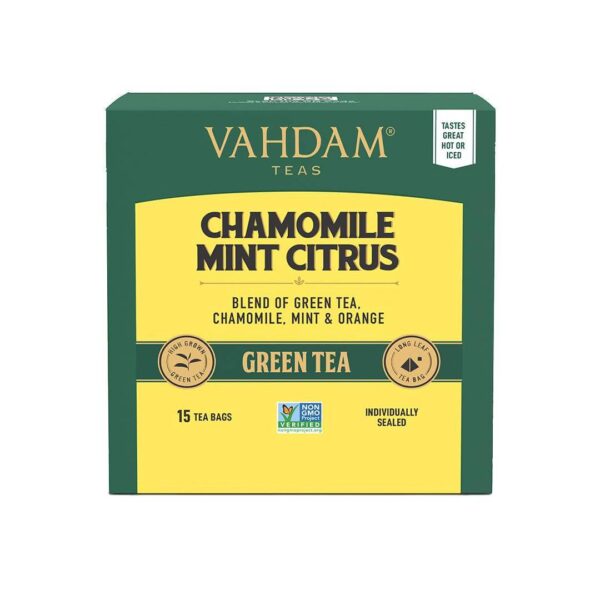 Vahdam Organic Chamomile Mint Citrus Green 15 Tea Bags- For Stress Relief & Sleep- UBW1001