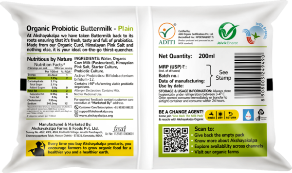 Akshayakalpa Organic Probiotic Buttermilk - Plain- HRF1017 - Image 3