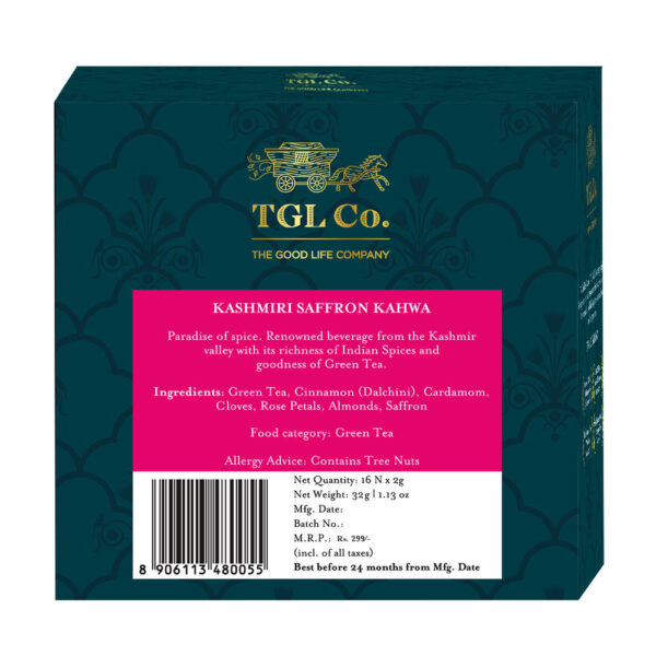 TGL Co Kashmiri Saffron Kahwa Green Tea - Bags (16 Tea Bags)- UBW1004 - Image 2