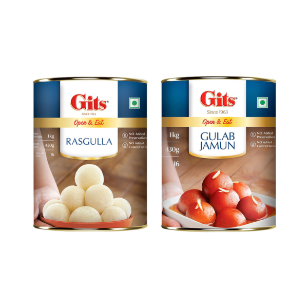 Gits Gulab Jamun Tin(1kg) & Gits Rasgulla Tin