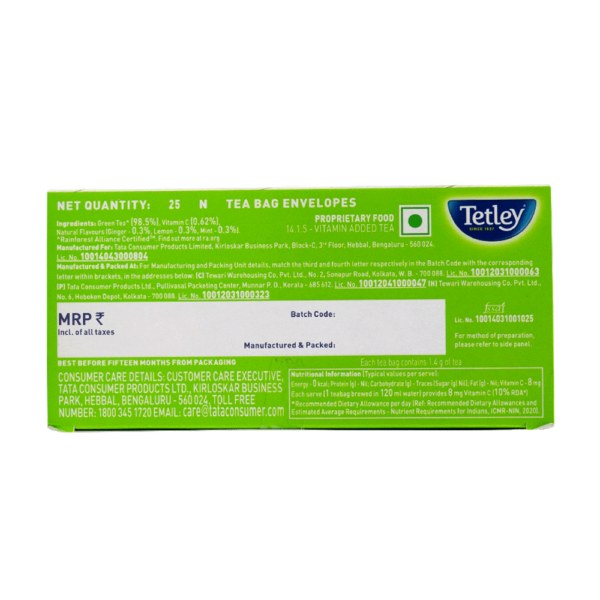 Tata Tetley Green Tea With Ginger, Mint And Lemon Tea Bags- UBW1032 - Image 3