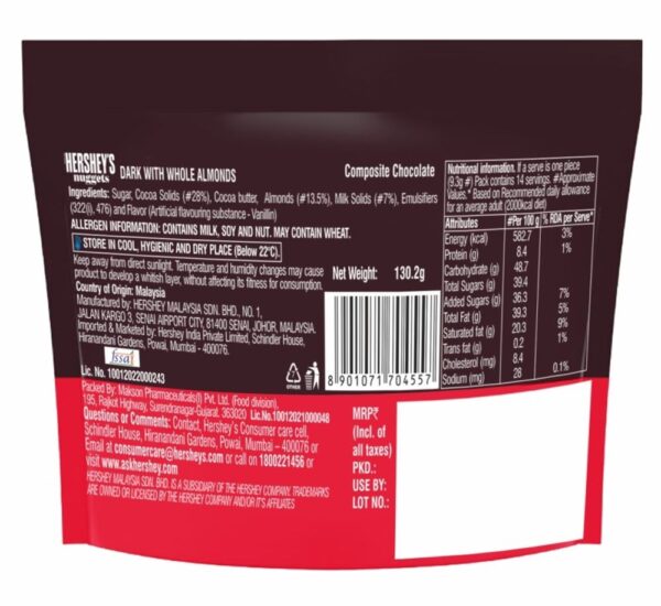 Hershey's Nuggets Dark With Whole Almonds Deliciously Dark Cocoa Rich Chocolate- EYT1001 - Image 2