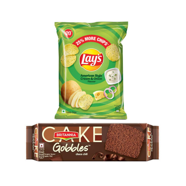 Lay'S American Cream & Onion Potato Chips(50gms) & Britannia Gobbles Choco Chill(110gms) Combo- NWF1057