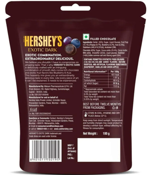 Hersheys Exotic Dark Blueberry And Acai Chocolate Share Bag- EYT1033 - Image 2