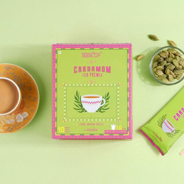 Indicup Cardamom Tea Premix Instant Tea Powder (Elaichi Chai) - Includes Cups & Stirrers- BLJ1115 - Image 2