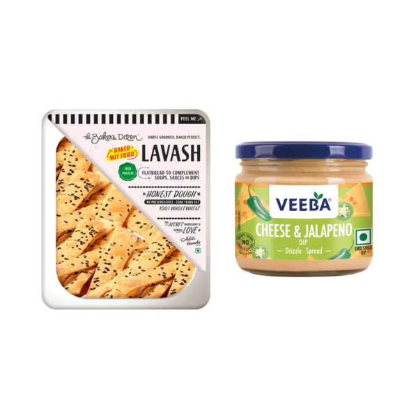 The Baker'S Dozen Lavash Flatbread Healthy Snacks(100gms) & Veeba Cheese And Jalapeno Dip(300gms) Combo-