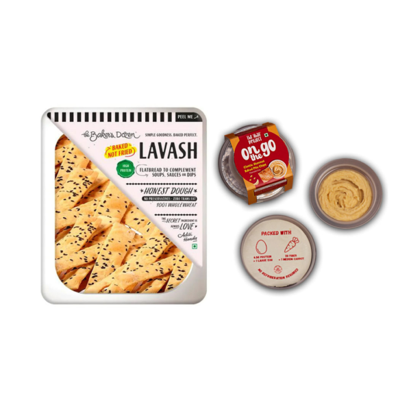 The Baker'S Dozen Lavash Flatbread Healthy Snacks(100gms) & The Khao Project On The Go Classic Hummus(90gms) Combo- FZG1051