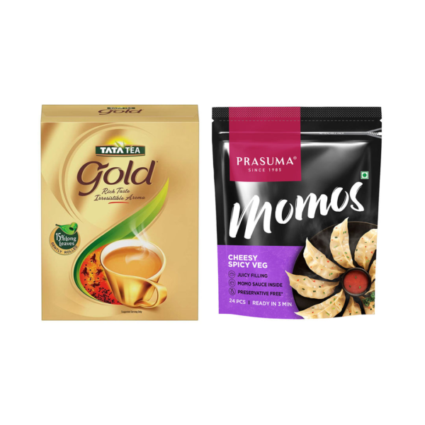 Tata Tea Gold(250gms) & Prasuma Momos Cheesy Spicy Veg(24pc) Combo- BLJ1139