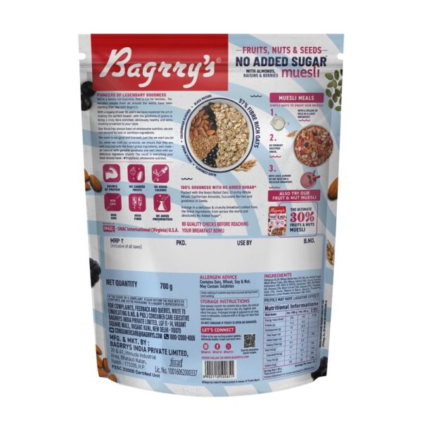 Bagrry'S No Added Sugar Muesli Fruits Nuts And Seeds- VUW1039 - Image 3