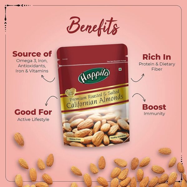 Happilo Premium Californian Roasted and Salted Almonds- VUW1058 - Image 5