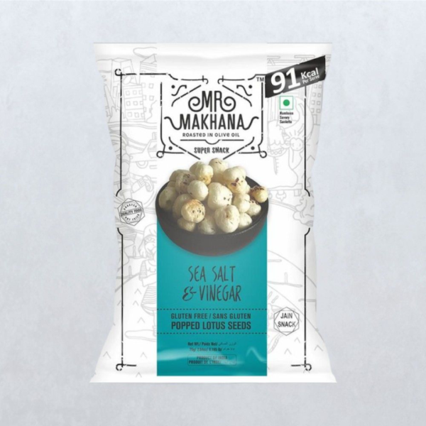 MR. MAKHANA Fox Nuts Sea Salt & Vinegar - Delicious Teatime Snack, Popped Lotus Seeds, Roasted In Olive Oil- VUW1065