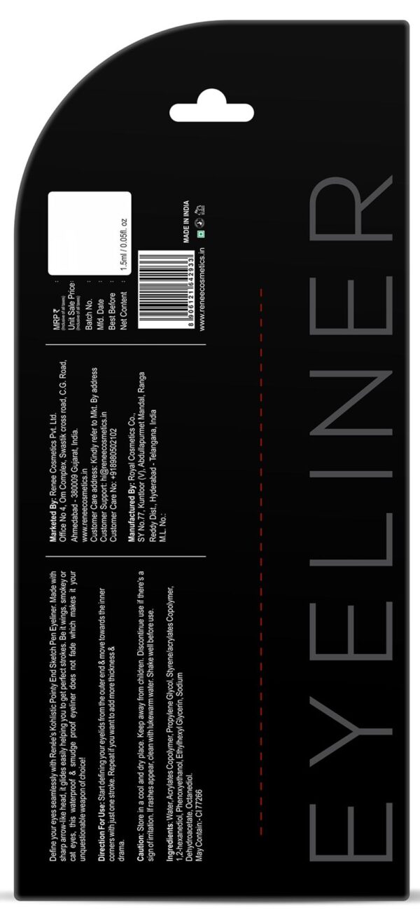 Renee Pointy End Sketchpen Eyeliner - Black | Waterproof- CWK1001 - Image 4