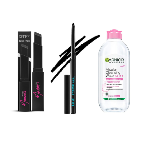 Lakme Eyeconic Kajal Black(1gms), Renee Madness Ph Stick(3gms) & Garnier Skin Naturals, Cleansing Water, Hydrating & Soothing, Micellar Cleansing Water(400ml) Combo- CWK1025