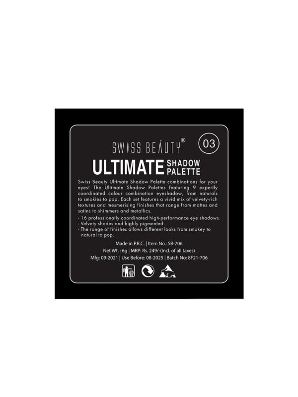 Swiss Beauty Ultimate 9 Pigmented Colors Eyeshadow Palette- Multicolor- VKS1010 - Image 5