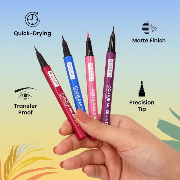 Swiss Beauty Colour Me Bright Matte finish Sketch Eyeliner Shade + Obsessive Blue- LKD1046 - Image 3