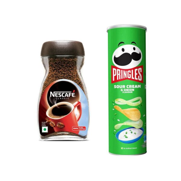 Nescafe Classic Dawn Jar(90gms) & Pringles Potato Chips Sour Cream & Onion Flavour(134gms) Combo- BCK1063