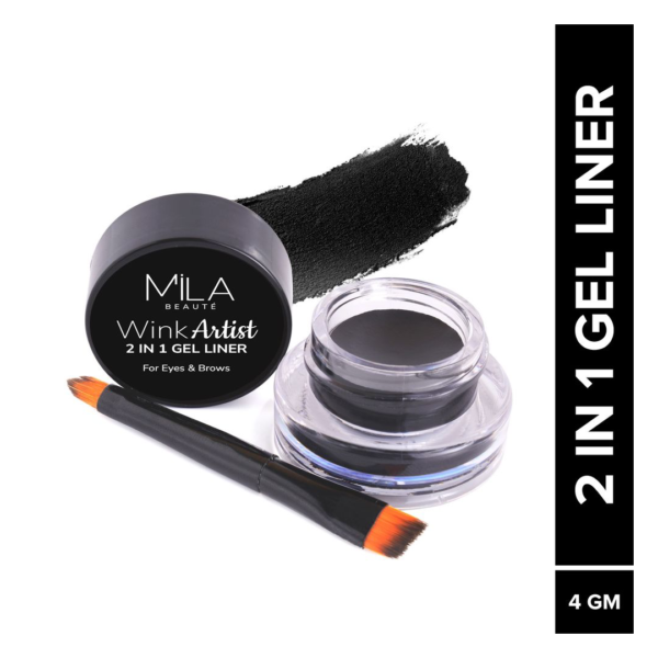 Mila Beaute Wink Artist 2 In 1 Gel Liner For Eyes & Brows Waterproof Upto 36Hours - Black- LKD1056