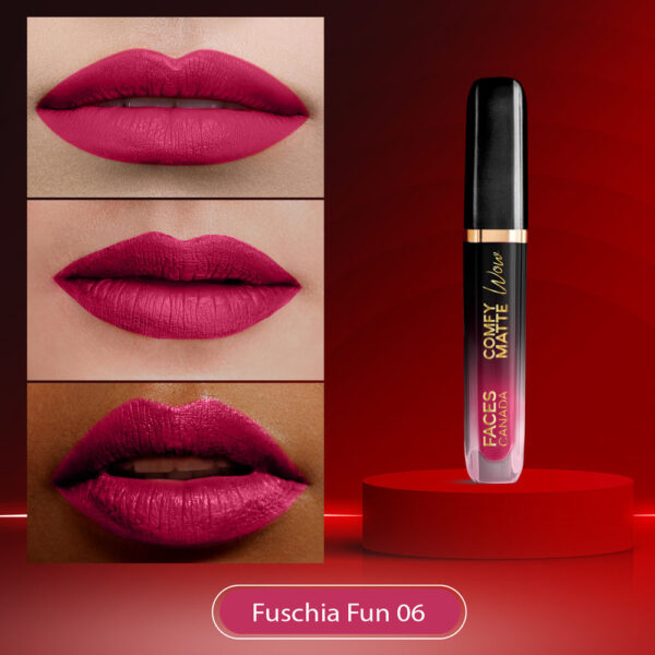 Faces Canada Comfy Matte Wow Liquid Lipstick - Fuschia Fun 06, One Swipe Application- KYH1054 - Image 3