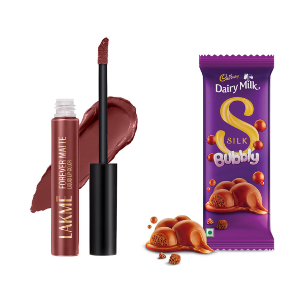 Lakme Forever Liquid Lipstick - Nude Dream | Lightweight(5.6ml) & Cadbury Dairy Milk Silk Bubbly Chocolate Bar(50gms) Combo- KYH1070