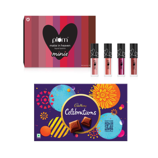 Plum Matte In Heaven Liquid Lipstick Minis(6ml) & Cadbury Celebrations Assorted Chocolate Rakhi Gift Pack(178.8gms) Combo- KYH1073