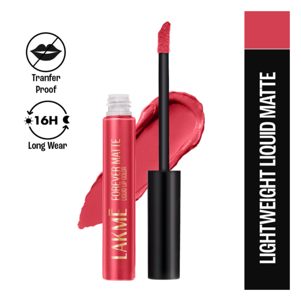 Lakme Forever Matte Liquid Lip, 16Hr Lipstick, Lightweight & Transferproof - Coral Candy- KYH1077