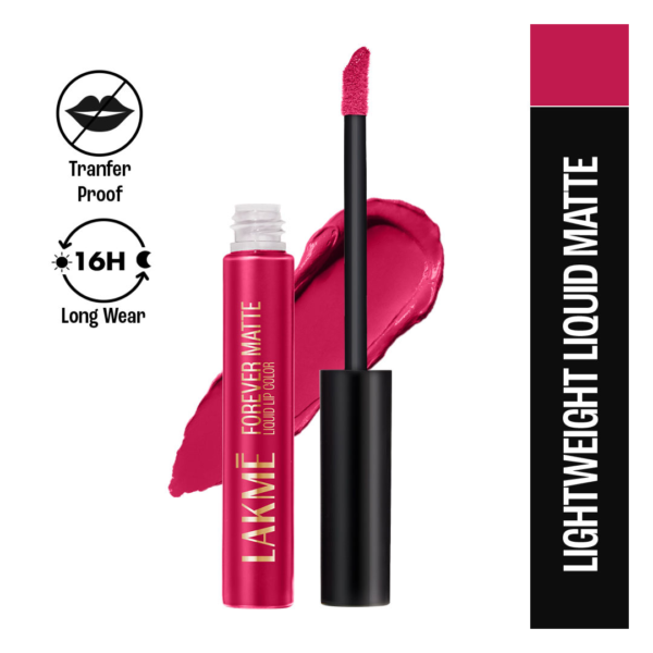 Lakme Forever Matte Liquid Lip, 16Hr Lipstick, Lightweight & Transferproof - Red Berry- KYH1079