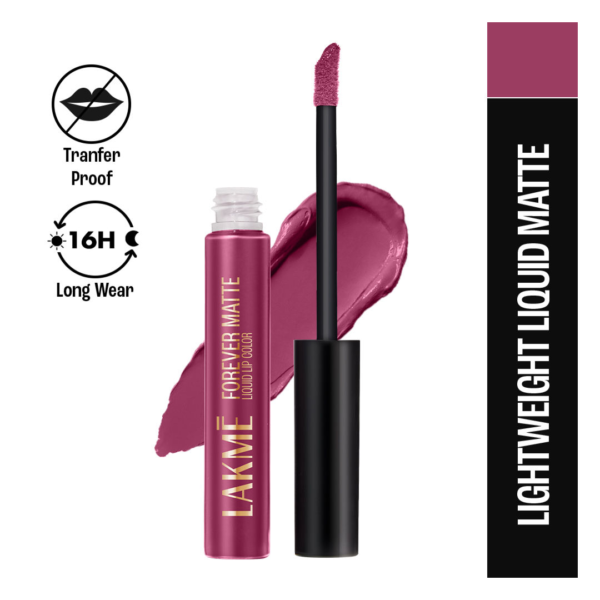 Lakme Forever Matte Liquid Lip, 16Hr Lipstick, Lightweight & Transferproof - Purple Pout- KYH1085