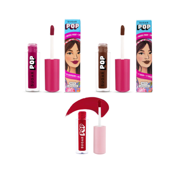 SUGAR POP Matte Lipcolour - 04 Raspberry(1.6ml), Sugar Pop Matte Lipcolor - 17 Cocoa(1.6ml) & SUGAR POP Matte Lipcolour - 11 Ruby(1.6ml) Combo- KYH1088