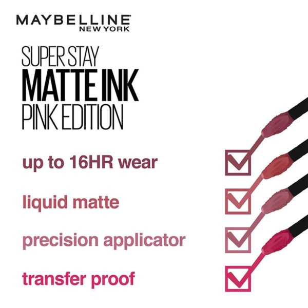 Maybelline New York Super Stay Matte Ink Liquid Lipstick X Pinks Edition - 170 Initiator- KYH1092 - Image 4
