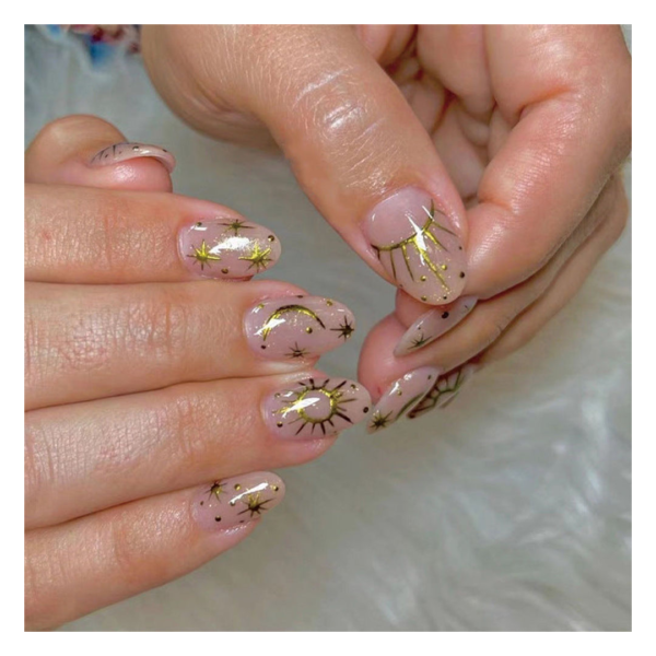 Gush Beauty Nailed It | Reusable Luxury Press On Nails Application Kit Celestial Gold - Short Round- RRW1005