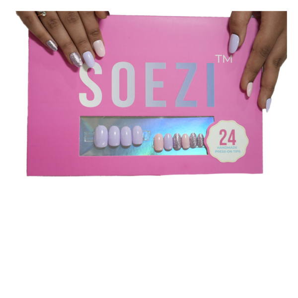 Soezi Press On Nails- Purple Ride- 24 Reusable Nails - Application Kit- Short Oval- RRW1013